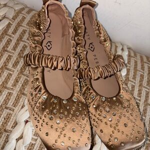 Katy Perry Collections Gold Flats with Rhinestones